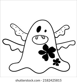 Vector Halloween Ghost Clipart. Funny, Cute Illustration For Seasonal Design, Textile, Decoration Kids Playroom Or Greeting Card. Hand Drawn Prints And Doodle