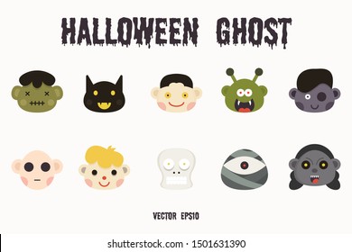 Vector of halloween ghost. Holloween character design. Cute character vector isolated on white background. Vector Flat Illustration.