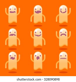 Vector Halloween ghost icon set with different emotions