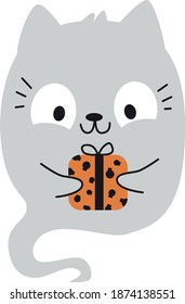 Vector halloween ghost kitten flat illustration