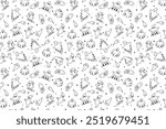 Vector Halloween ghost pattern horizontal background. Cute doodle flying ghosts with stars wallpaper. Spooky cartoon character illustration for wrapping paper, greeting design, holiday decoration.