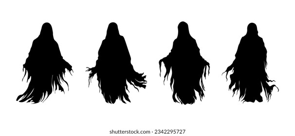 Vector Halloween Ghost Silhouette Set, Ghost Collection, isolated on white background, Vector Illustration