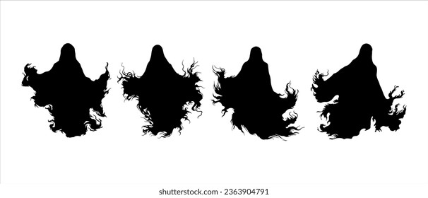 Vector Halloween Ghost Silhouette Set, Ghost Collection, isolated on white background, Vector Illustration	