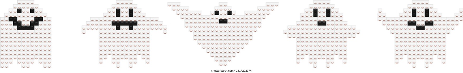 Vector halloween ghosts made from kids construction blocks.