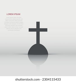Vector halloween grave icon in flat style. Gravestone sign illustration pictogram. Rip business concept.