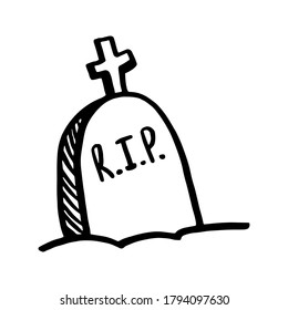 Vector halloween gravestone, cemetery clipart. Funny, cute illustration for seasonal design, textile, decoration kids playroom or greeting card. Hand drawn prints and doodle.