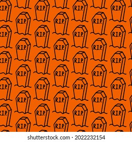 Vector halloween gravestone, cemetery seamless pattern clipart and icon. Funny, cute illustration for seasonal design, textile, decoration kids playroom or greeting card. Hand drawn prints and doodle.