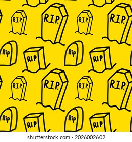 Vector halloween gravestone, cemetery seamless pattern clipart and icon. Funny, cute illustration for seasonal design, textile, decoration kids playroom or greeting card. Hand drawn prints and doodle.