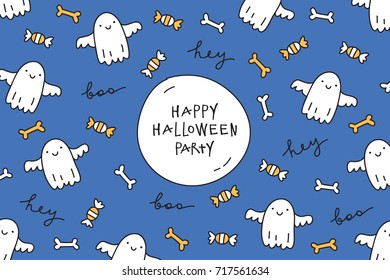 vector halloween greeting card with cute hand drawn ghosts