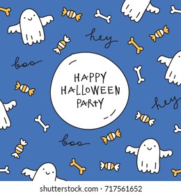 vector halloween greeting card with cute hand drawn ghosts