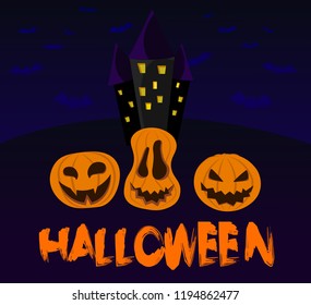 Vector Halloween greeting card, flyer, banner, poster templates. Hand drawn traditional symbols and handwritten lettering. Vector collection with pumpkins, ghost, moon. Perfect for party invitation.