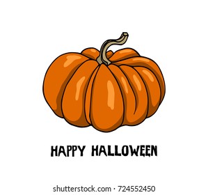 Vector Halloween greeting card with hand drawn fairytale pumpkin. Cute Halloween illustration, beautiful design elements.