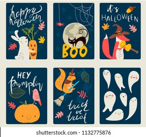 Vector Halloween greeting cards in cartoon style