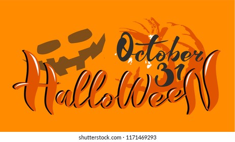 Vector  halloween . Hand sketched lettering on textured background. Template as Scary banner, design, print, poster. Celebration lettering typography poster