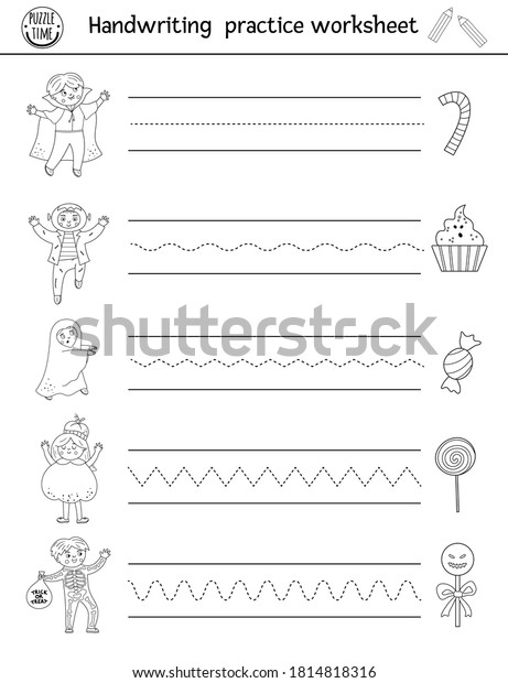 Vector Halloween Handwriting Practice Worksheet Printable Stock Vector 