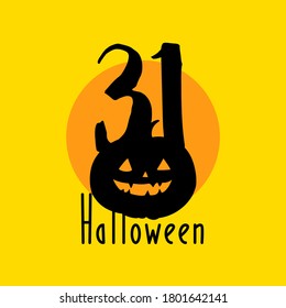 vector halloween holiday illustration with funny pumpkin on the yellow background