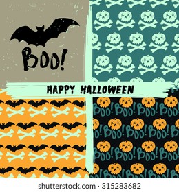 Vector Halloween holiday seamless pattern set with "Boo!" poster