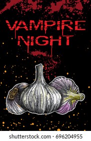 Vector of Halloween holidays card with vampire monster concept. Hand drawn greeting card invitation with handwritten calligraphy typography. Vampire party.