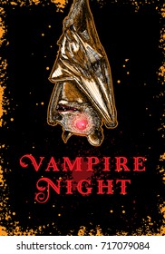 Vector of Halloween holidays card with vampire monster concept. Hand drawn greeting card invitation with handwritten calligraphy typography. Vampire party.