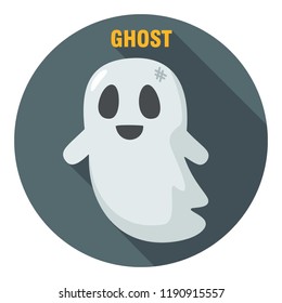 Vector Halloween icon good ghost. Illustration of a cute ghost in a flat style. Text: Ghost.