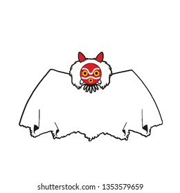 Vector Halloween icon with a picture of a bat with mask. A vampire bat with open wings. - Vector