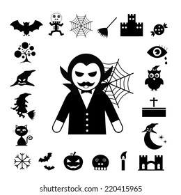 vector halloween icon set on white background 