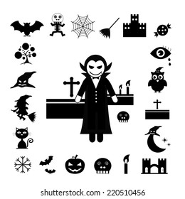 vector halloween icon set on white background 