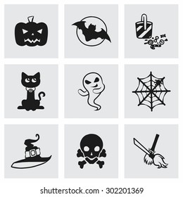 Vector halloween icon set on grey background