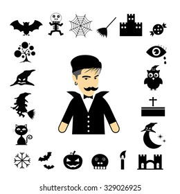 vector halloween icon set on white background 