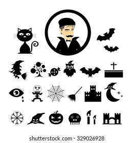 vector halloween icon set on white background  