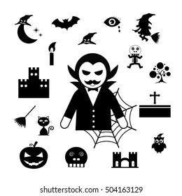 vector halloween icon set on white background  