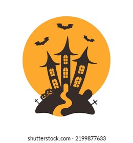 Vector Halloween illustration with castle. Use for event invitation,discount voucher,advertising,greeting card,logo,packaging,textile,web