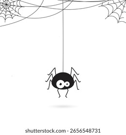 Ilustração de halloween vetorial com aranha engraçada e teia isolada no fundo branco.
