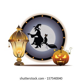 Vector Halloween illustration with pumpkin and lantern