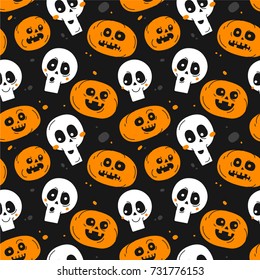 Vector halloween illustration with pumpkins and skulls. Design for textiles, clothing and website