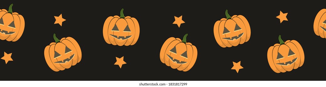 Vector halloween illustration with pumpkins and stars, hallowen banner
