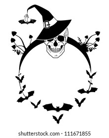vector Halloween illustration with skull, bats and mushrooms