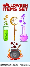 Vector Halloween items set. Isolated on white background. Can be used for different decoration or poster, print.