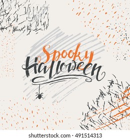 Vector Halloween lettering greeting card. Spoky Halloween message design background with vector texture. Perfect for flyer, banner, poster templates and party invitation.