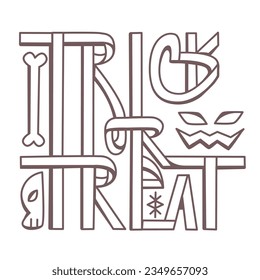 Vector halloween lettering trick or treat in line style.