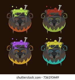 Vector Halloween magic witch pot holidays Set