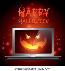 vector halloween monster in a computer funny card