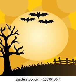 Vector Of Halloween With Moon. Halloween Frame. Circle Halloween Frame.