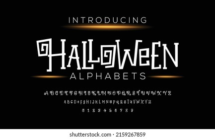 Vector Halloween Original Typeface. Scary Creepy Style Font With Web For Post Cards, Banners, Posters. Hand Drawn Halloween Alphabet