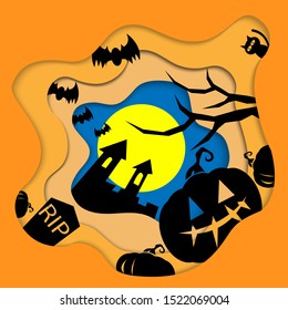The vector halloween paper cut style for holiday concept.