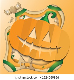 The vector halloween paper cut style for holiday concept.