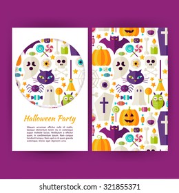 Vector Halloween Party Banners Set Template. Flat Style Vector Illustration of Brand Identity for Halloween Promotion. Colorful Pattern for Advertising. Trick or Treat