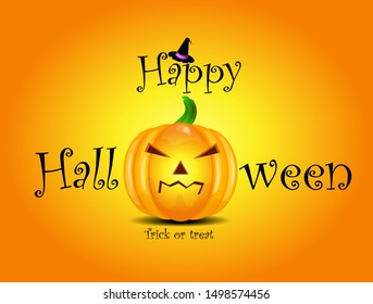 Vector halloween party card or invitation with pumpkin and hat