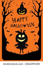 Vector of a Halloween party invitation or greeting card with handwritten calligraphy and traditional symbols.