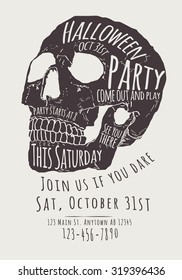 Vector Halloween Party Invitation with hand drawn skull